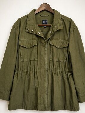 Gap Army Green Utility Jacket Oversized Cinched Waist Cotton Safari Unisex L